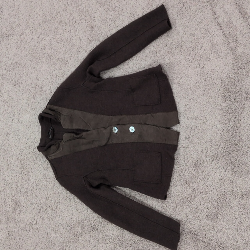 Eileen Fisher Brown Wool And Leather Blazer M